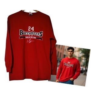 NFL Buccaneers 24 Cadillac Williams Red Long Sleeves Medium